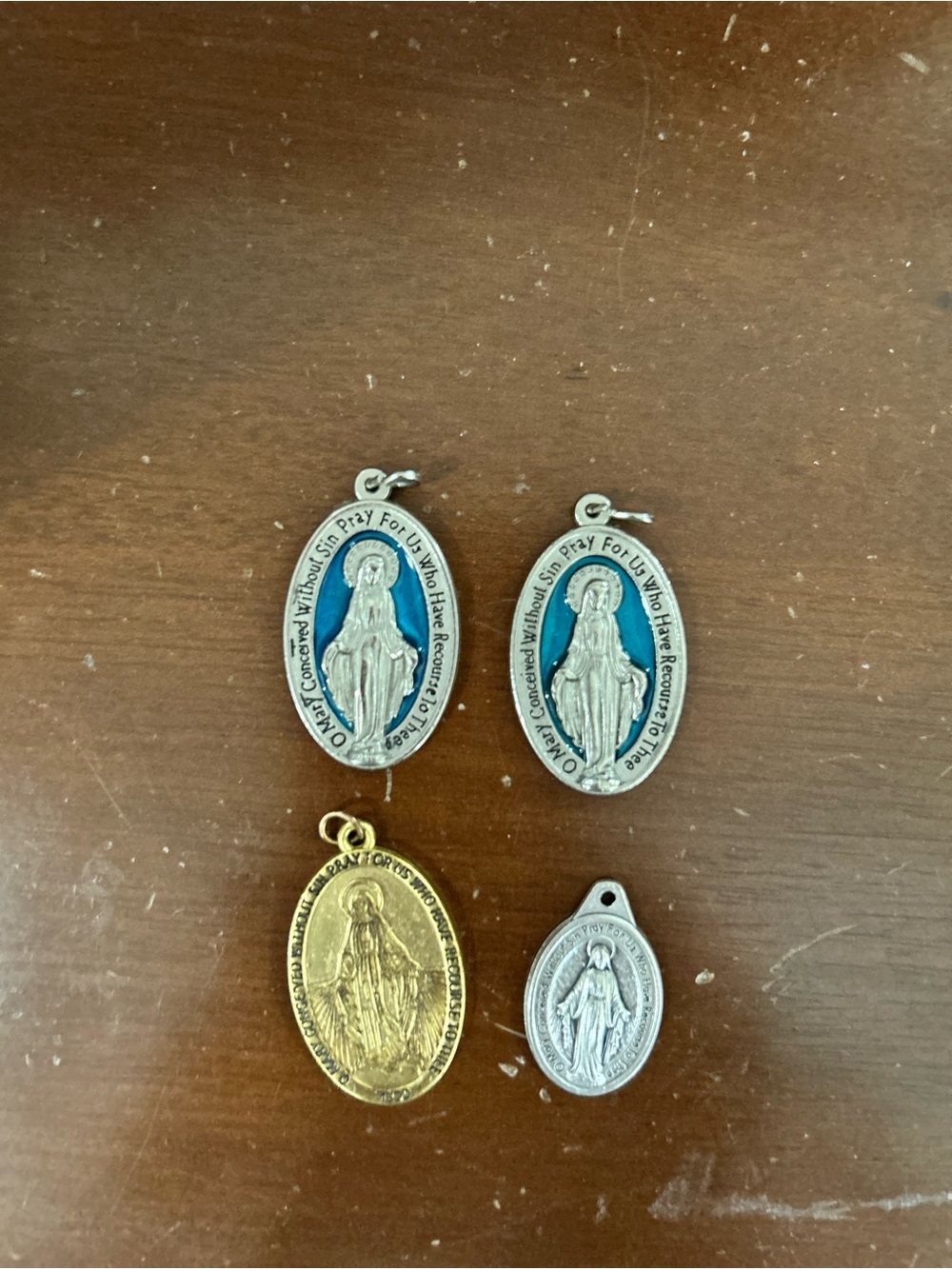 Bundle of Vintage Religious Virgin Mary Medal Charm Set - Silver & Gold Tones